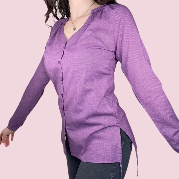 Insect Repellent Purple Long Sleeve Slit Button Down - Picture 5 of 12